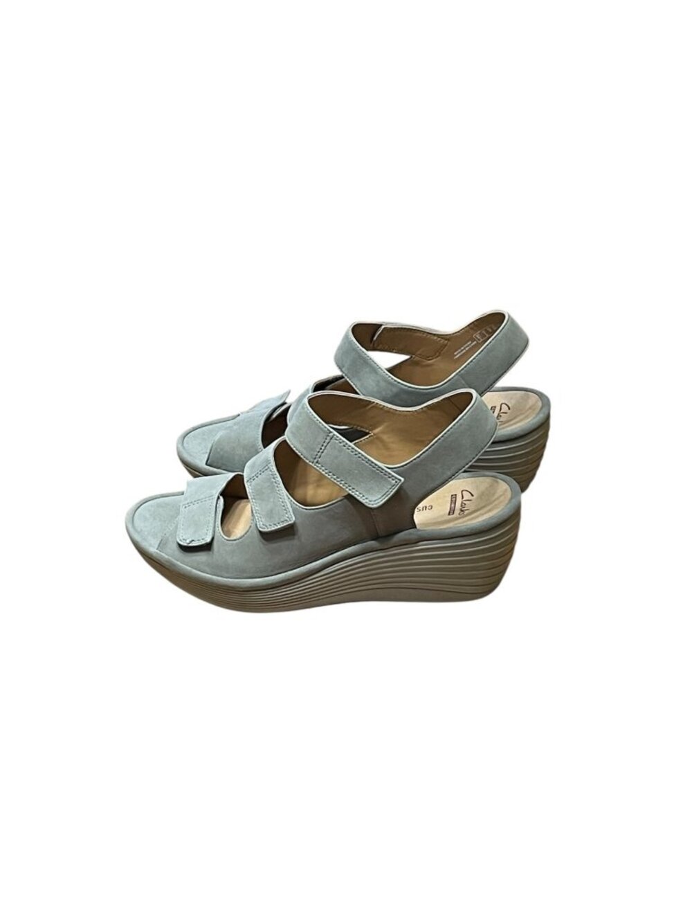 Clarks Collection Womens Soft Cushion Wedge Sandals Size 8W Gray Adjustable Stra